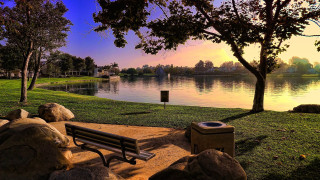 Lake sunset bench autumn trees - a bench sitting next free wallpaper