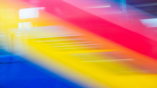 Blurry rainbow staircase blue door - chromatic aberration free wallpaper