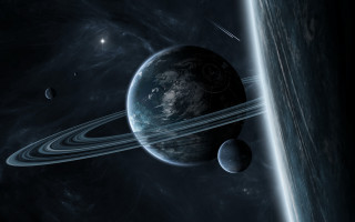 Planet ring star space art - a star in the background free wallpaper