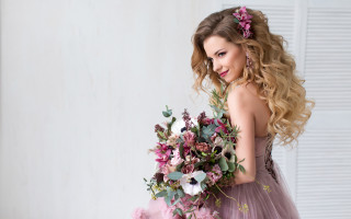 Anna hotchkis roses bouquet dress - a woman in a dress holding free wallpaper