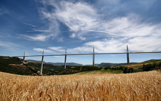 Wheat field fence mountains blue - cable wire free wallpaper for desktop