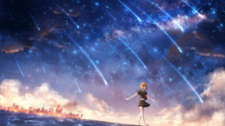 Girl hill stargazing city night - the star free wallpaper for desktop