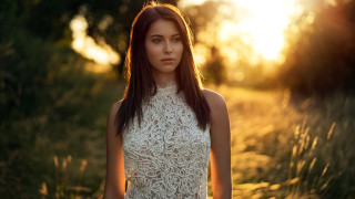 Woman white dress field sunset 2 - her pocket free wallpaper