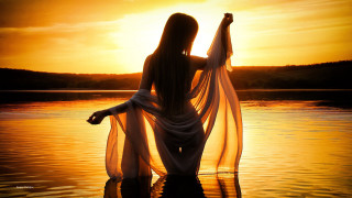Woman white dress sunset water - her body free wallpaper for desktop