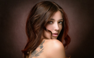 Woman tattoo portrait photorealism airbrush - her shoulder free wallpaper