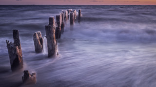 Long exposure pier sunset waves - wave free wallpaper