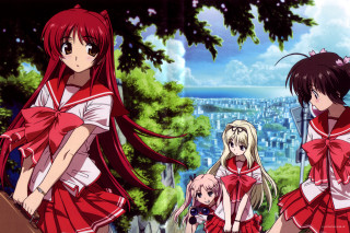 Anime girls forest city sky - a group of anime girls free wallpaper