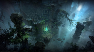 Dark forest building stairs green - the building free wallpaper