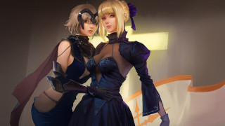 Artgerm fantasy armor dresses two - the wall behind them free wallpaper
