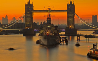 Boat dock bridge city sunset - donald sherwood free wallpaper for desktop