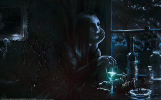 Woman wine table gothic glowing - bastien l. deharme free wallpaper