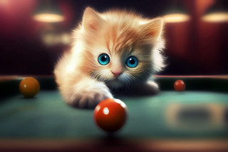 Kitten pool red ball carlos - funny free wallpaper for desktop