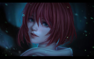 Redhair blueeyes astronaut galaxy night - art station free wallpaper