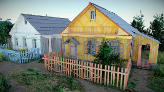 Yellow house picket fence urban - vray free wallpaper