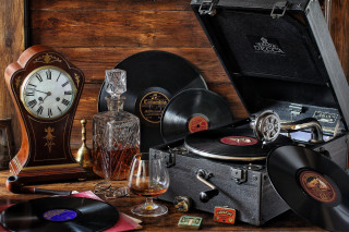 Vintage record players clock wooden - fashioned free wallpaper