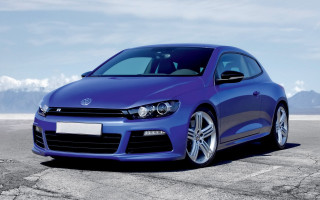 Blue car mountains clouds photorealism - a blue car free wallpaper