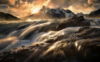 Mountain stream sunset clouds fantasy - derold page free wallpaper