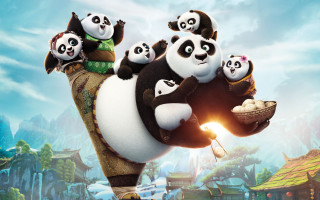 Panda family riding cow cartoon - fan qi free wallpaper for desktop