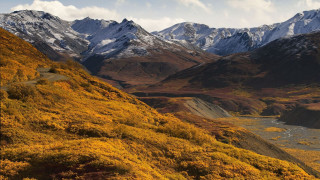 Scenic valley mountains river evening - the background and a river free wallpaper