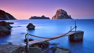 Wooden bridge mountain sunset pink - a purple sky free wallpaper