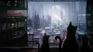 Cats city night neon cyberpunk - cyberpunk city free wallpaper