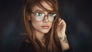 Elina karimova glasses tattoo artist - behind her head free wallpaper