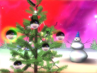 Christmas tree snowman colorful background - a snowman free wallpaper