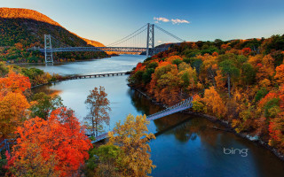 Autumn bridge river trees sky - a bridge in the background free wallpaper