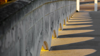 Cement benches yellow lights detailed - symmetric free wallpaper
