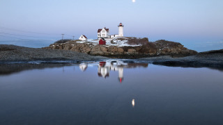 Lighthouse rocky island moon water - bascove free wallpaper
