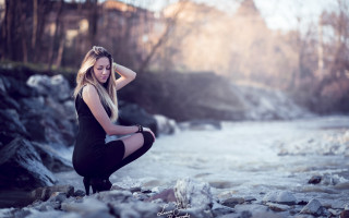 Woman rocks river blonde snow - andrea orcagna free wallpaper