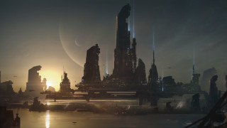 Futuristic city skyline sunset matte - craig mullins free wallpaper