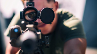 Man aiming gun scoped microscopic - clear free wallpaper for desktop