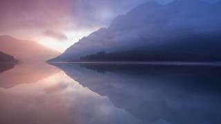 Lake mountain clouds trees mystical 2 - a mountain in the background and a sky free wallpaper