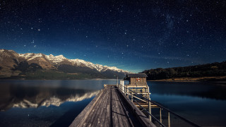 Dock clock lake mountains stars 2 - night sky free wallpaper for desktop