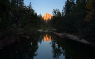 River mountain sunset reflection trees - a mountain in the background free wallpaper