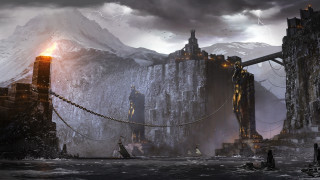 Fantasy mountain castle lightning snowing - a fantasy scene free wallpaper