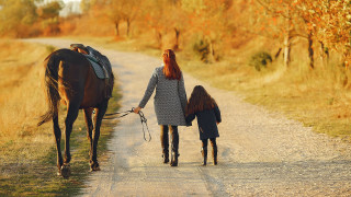 Woman horse child autumn magic - a child free wallpaper
