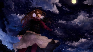 Woman hill fullmoon headphones anime - headphone free wallpaper