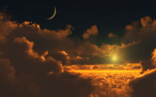 Bright sun clouds crescent moon - a half moon in the sky free wallpaper