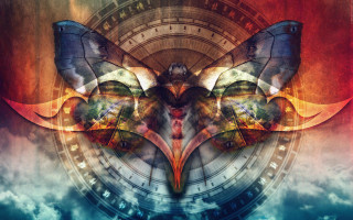 Butterfly clock clouds abstract fantasy - a clock in the background free wallpaper