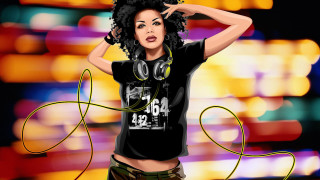 Woman headphones blackshirt digitalpainting highlydetailed - number free wallpaper