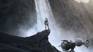 Cliff man waterfall helicopter matte - a cliff free wallpaper for desktop