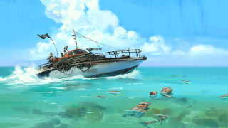 Boat people trash floating flag - craig mullins free wallpaper