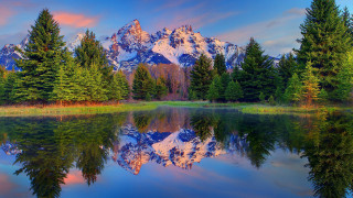 Mountain range reflection lake sunset 9 - american romanticism free wallpaper for desktop