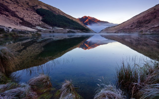 Lake mountains grass sky clouds 4 - mountain and grass free wallpaper