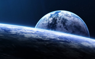 Blue planet space art matte 2 - a distant star in the foreground free wallpaper