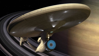 Space ship giant planet rings - scifi free wallpaper