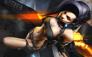 Futuristic cyberpunk woman gun bikini - aleksi briclot free wallpaper