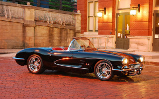 Black car brick street clock - a black car free wallpaper